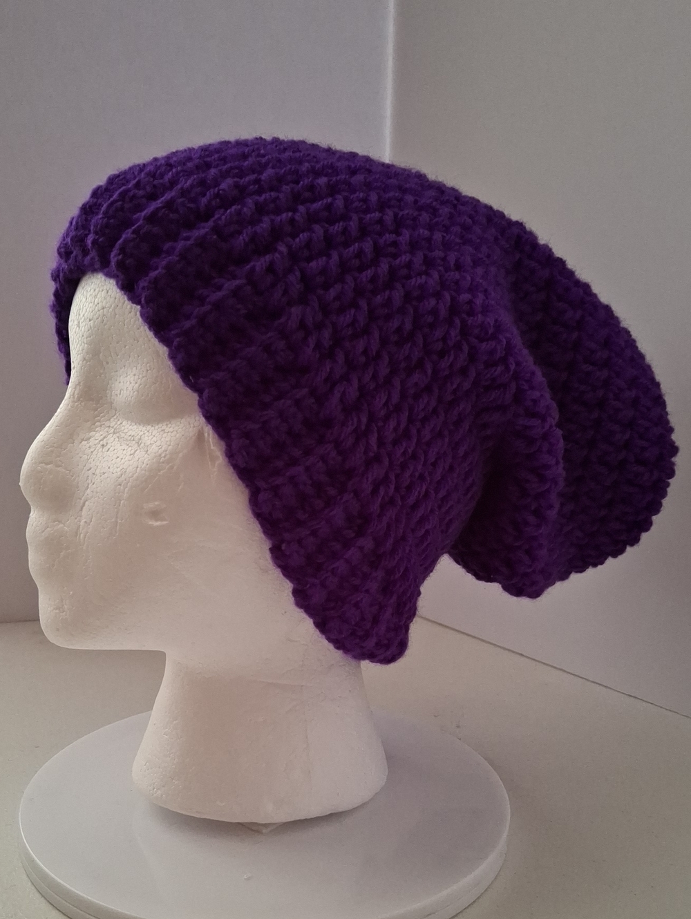 Beanie Slouchy Cap XL Purple Amethyst Crocheted Handmade.
